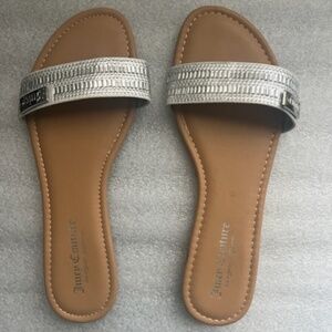 Juicy Couture "Zippie" Silver Jeweled Slide Sandals 10M